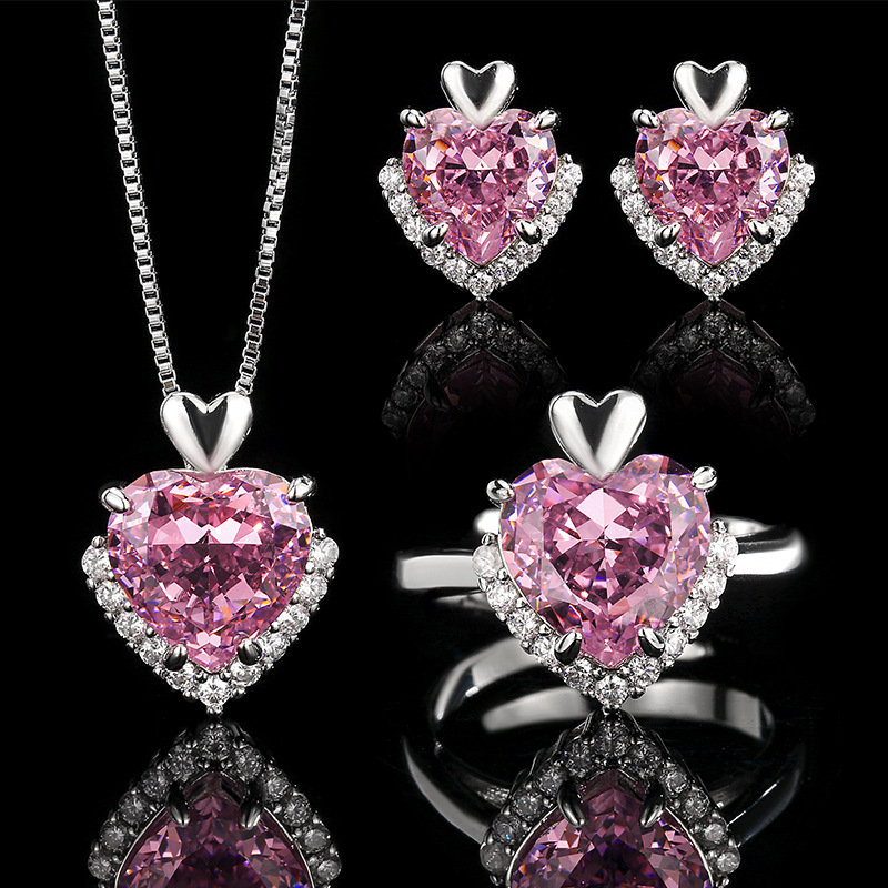Cubic Zirconia Pave Jewelry Set, Adjustable Ring & Earrings